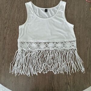 🦩NWOT FRINGE White Cropped Embellished Tank Top